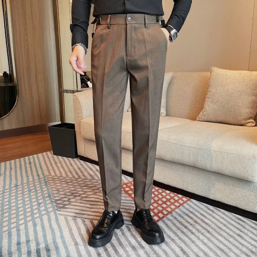 Men Suit Pants British Style Formal Dress Pants 2024 Autumn Winter New Business Casual Straight Slim Fit Trousers Men Clothing