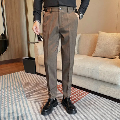 Men Suit Pants British Style Formal Dress Pants 2024 Autumn Winter New Business Casual Straight Slim Fit Trousers Men Clothing