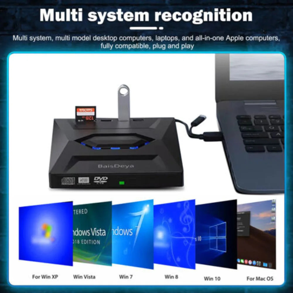 7In1 External USB 3.0 DVD CD RW Writer Drive Burner Reader Player For Laptop PC
