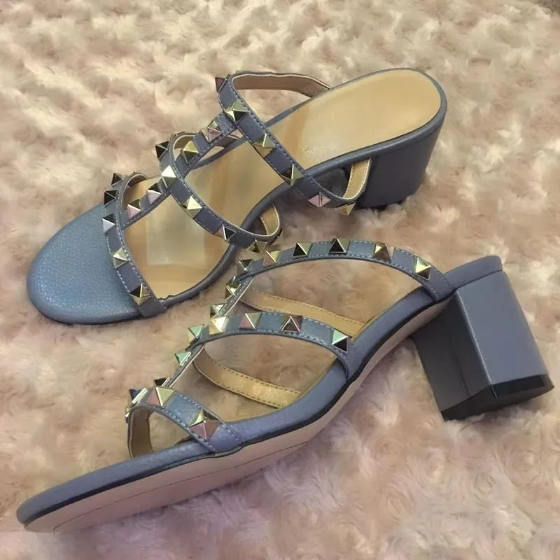 Women Slippers Open Toe Sandals High Heels Shoes Woman Summer 2025 Trend Elegant Pumps Dress Shallow Chunky Zapatillas De Mujer