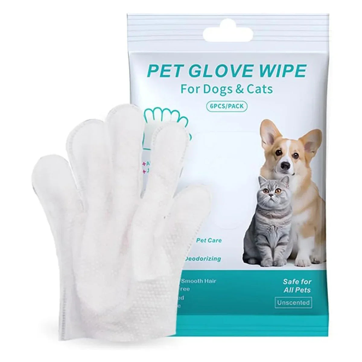6pcs Unscented Extra Thick Pet Cleaning Wipes for Dogs & Cats,Dog Washing Bathing Deodorizing Grooming Gloves for Daily Care