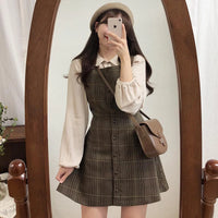 Preppy Sty Japan Girls Matching Outfits Date Lady Autumn Spring 2023 A Line Women Plaid Shirt Dress