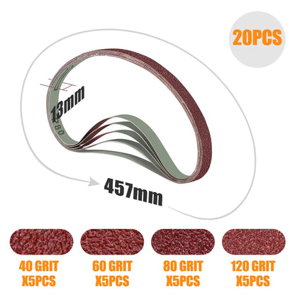 XCAN 20pcs Sanding Belts Sandpaper 457x13mm Sander Belt Abrasive Screen Band Angle Grinder Power Tool for Wood Metal Polishing