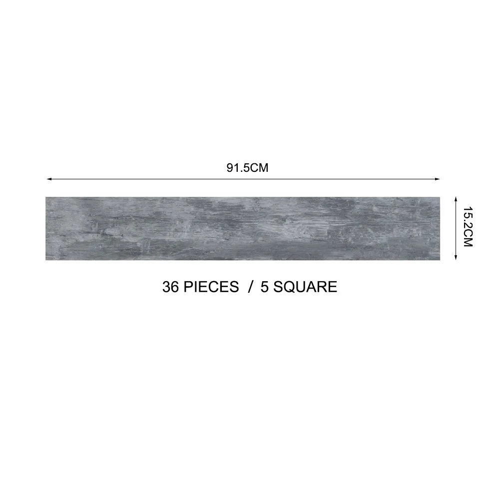 Dark Grey PVC Wood Plank Flooring Scratch & Water Resistant, Realistic Wood Grain, Peel-and-Stick Installation 91.5x15.2cm