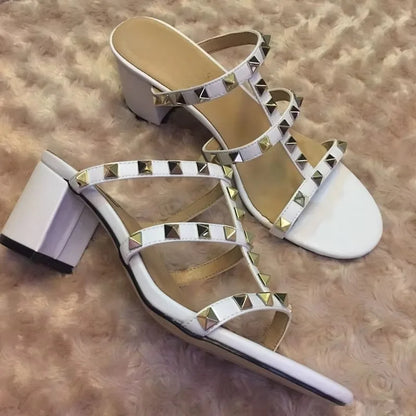 Women Slippers Open Toe Sandals High Heels Shoes Woman Summer 2025 Trend Elegant Pumps Dress Shallow Chunky Zapatillas De Mujer