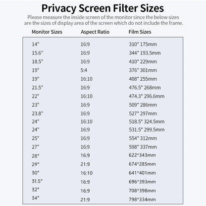 Privacy Screen Filter Reversible High-transmittance 30° Invisible Anti-UV Anti-glare Film