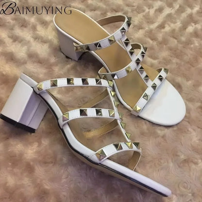 Women Slippers Open Toe Sandals High Heels Shoes Woman Summer 2025 Trend Elegant Pumps Dress Shallow Chunky Zapatillas De Mujer
