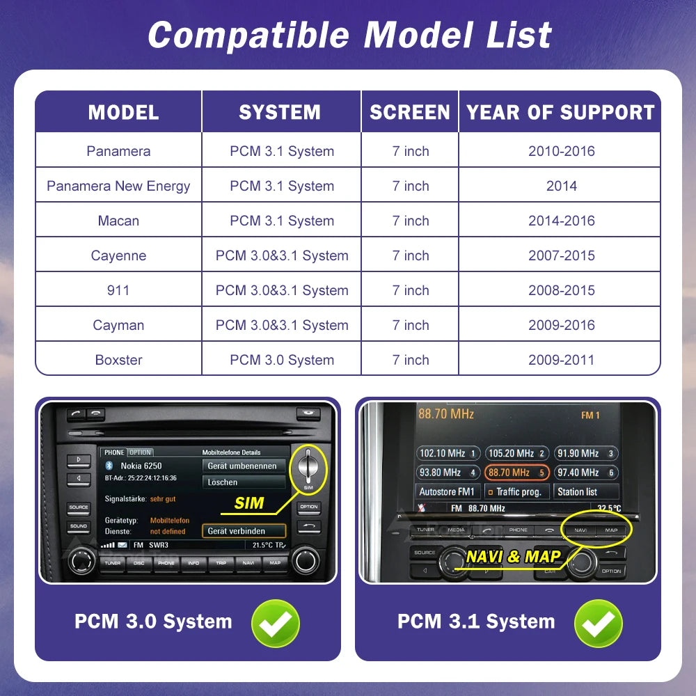 Road Top Wireless Carpaly for Porsche Macan Cayman Cayenne Panamera PCM 3.1 System Support Android Auto Rear Camera Airplay
