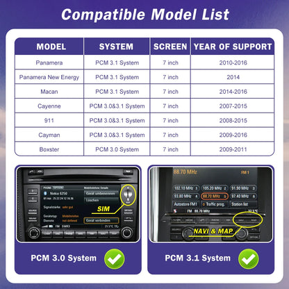 Road Top Wireless Carpaly for Porsche Macan Cayman Cayenne Panamera PCM 3.1 System Support Android Auto Rear Camera Airplay