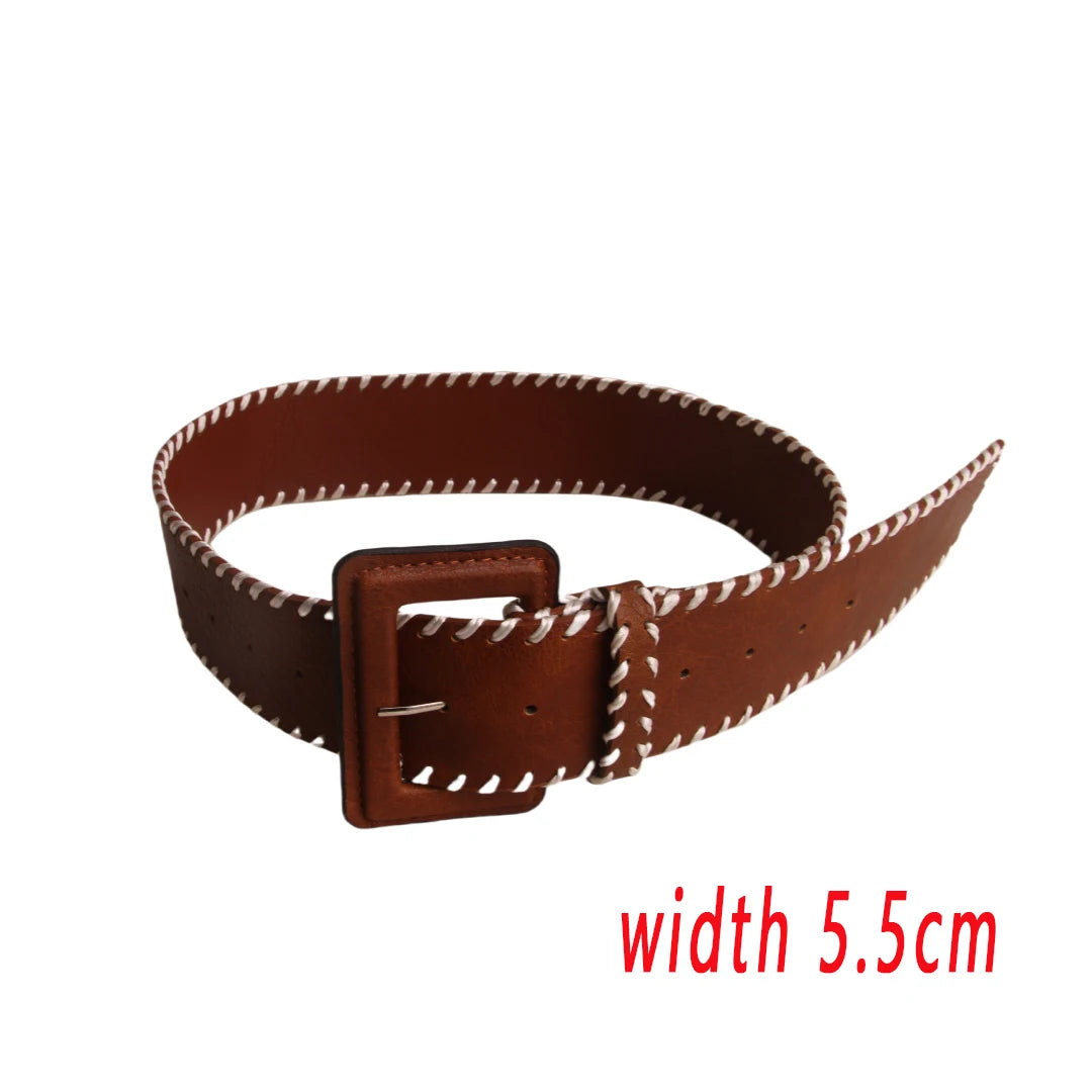 Ladies' leather Pin Buckle adjustable length Camel weave waist belts For Women Waist accessory Wear Outside On Jeans Dress Coat