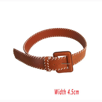 Ladies' leather Pin Buckle adjustable length Camel weave waist belts For Women Waist accessory Wear Outside On Jeans Dress Coat