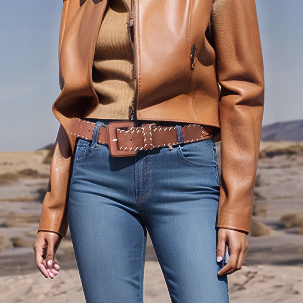 Ladies' leather Pin Buckle adjustable length Camel weave waist belts For Women Waist accessory Wear Outside On Jeans Dress Coat