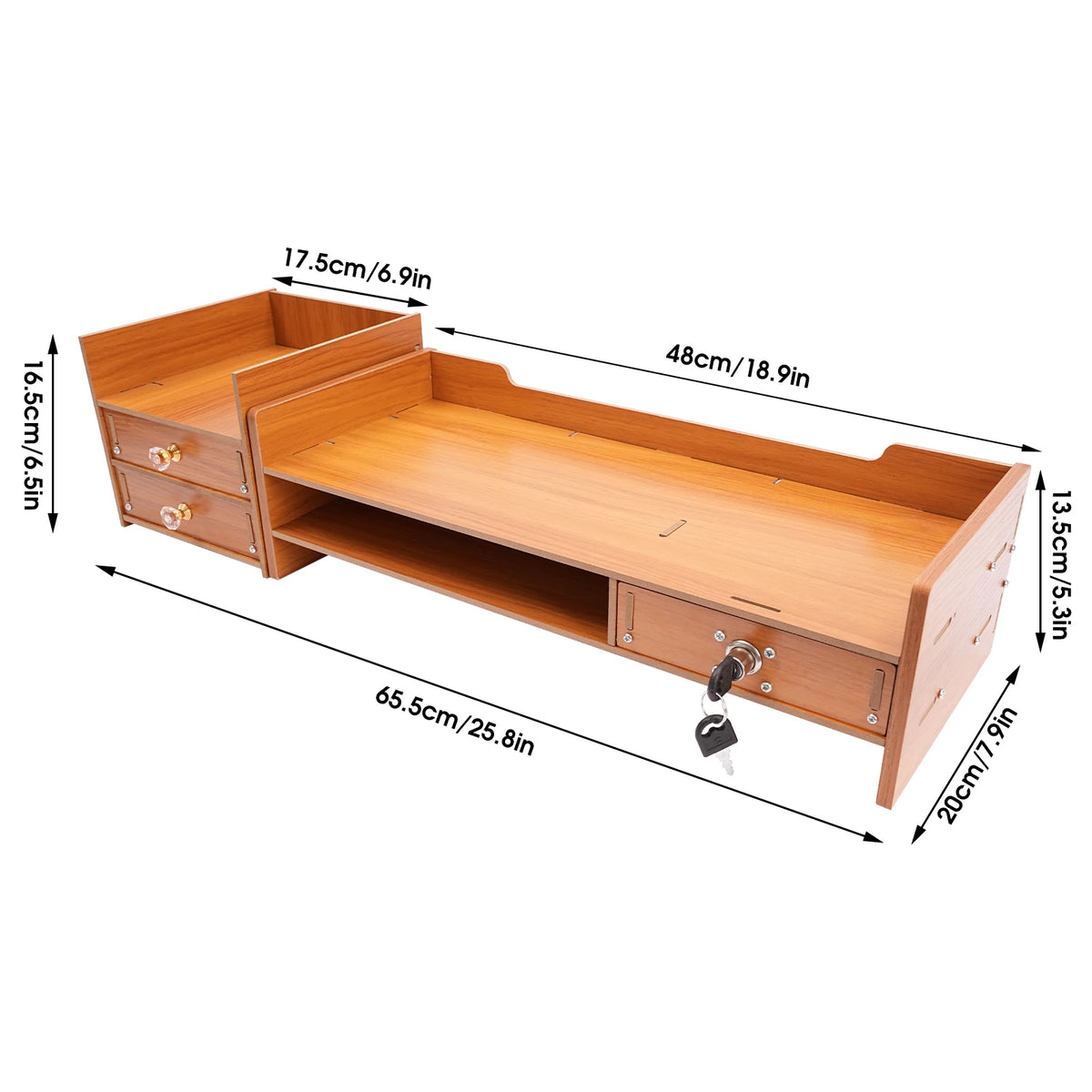 Wooden Monitor Stand Desk Computer Monitor Stand with Three Drawers and Two Keys, Computer Monitor Stand for PC Monitor Laptop