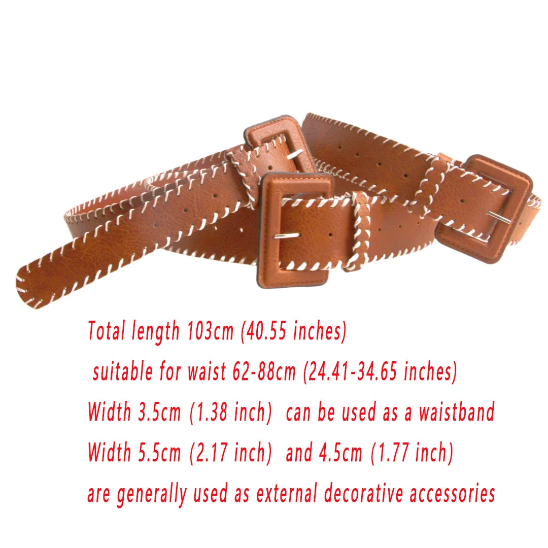Ladies' leather Pin Buckle adjustable length Camel weave waist belts For Women Waist accessory Wear Outside On Jeans Dress Coat