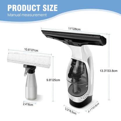 Cordless Window Vac Cleaner Rechargeable - 28cm Squeegee Element & 150ml Water Tank, Window Washer with 200ml Spray Bottle