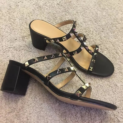 Women Slippers Open Toe Sandals High Heels Shoes Woman Summer 2025 Trend Elegant Pumps Dress Shallow Chunky Zapatillas De Mujer