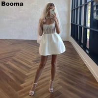 Booma Short Wedding Dresses Straps Sweetheart Pearls Mini Bridals Gowns for Wedding Prom Cocktail Party Dress Outfits Customized