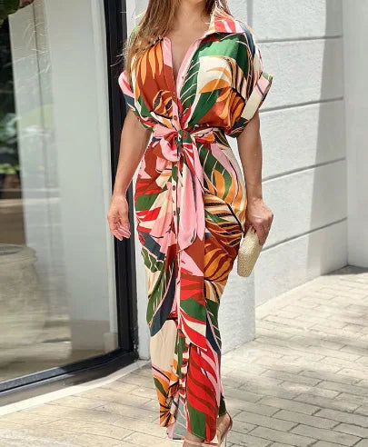 High Waisted Lady Shirt Dress for Women Clothing Summer Classic Casual Slim Short Sleeve Women Dress Female Solid Long Skir