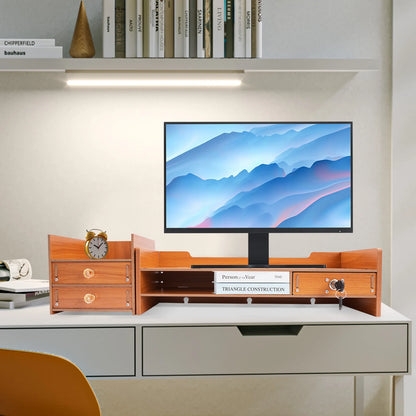 Wooden Monitor Stand Desk Computer Monitor Stand with Three Drawers and Two Keys, Computer Monitor Stand for PC Monitor Laptop