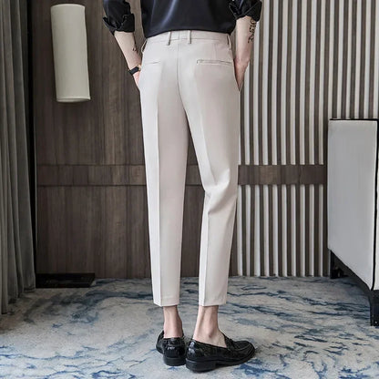 British Style Autumn New Solid High Quality Dress Pant Men Slim Fit Casual Office Trousers Formal Social Wedding Party Suit Pant