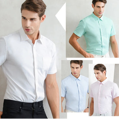 Men Short Sleeve Dress Shirt Plus Size Summer Fashion Slim Fit Casual Social Shirts Comfortable Breathable Thin Tops Male