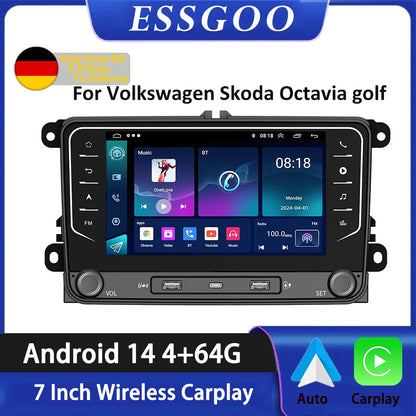 2 Din Car Radio Android14 Car Multimedia Player GPS WiFi Carplay For Volkswagen Skoda Octavia golf 5 6 touran passat polo Jetta