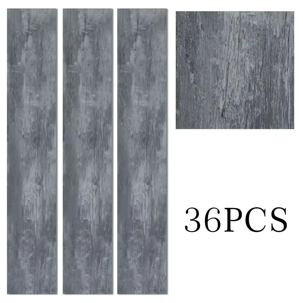 Dark Grey PVC Wood Plank Flooring Scratch & Water Resistant, Realistic Wood Grain, Peel-and-Stick Installation 91.5x15.2cm