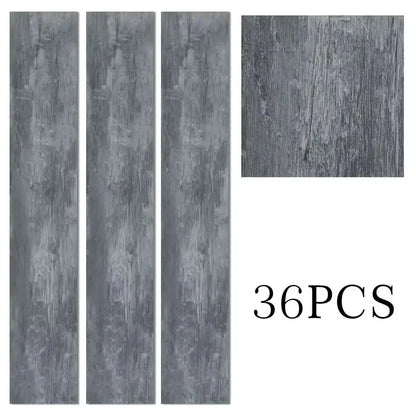 Dark Grey PVC Wood Plank Flooring Scratch & Water Resistant, Realistic Wood Grain, Peel-and-Stick Installation 91.5x15.2cm