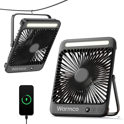 Warmco 20000mAh 8-inch Portable Camping Fan,LED Light, Quiet Thin Battery Desk Personal Fan With Digital Display for Outdoor