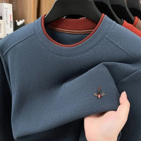 High end brand velvet long sleeve T-shirt men's autumn new fashion Korean bee embroidery comfortable warm round neck pullover