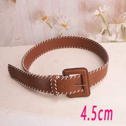 Ladies' leather Pin Buckle adjustable length Camel weave waist belts For Women Waist accessory Wear Outside On Jeans Dress Coat