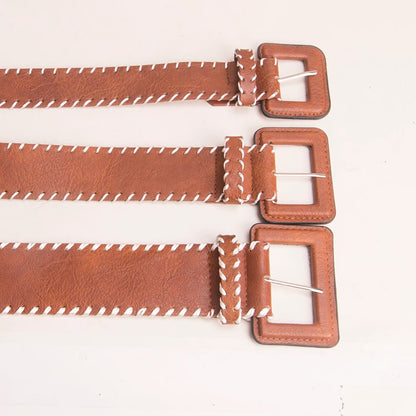 Ladies' leather Pin Buckle adjustable length Camel weave waist belts For Women Waist accessory Wear Outside On Jeans Dress Coat