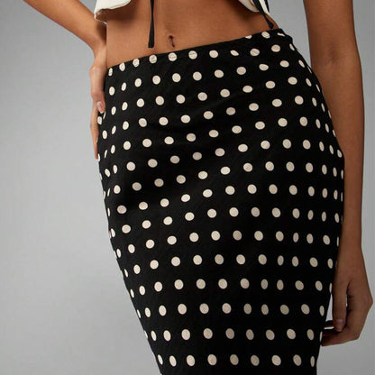 Summer European And American Elegant Slim-fit Polka Dot One-step Skirt Mid Skirt For Women