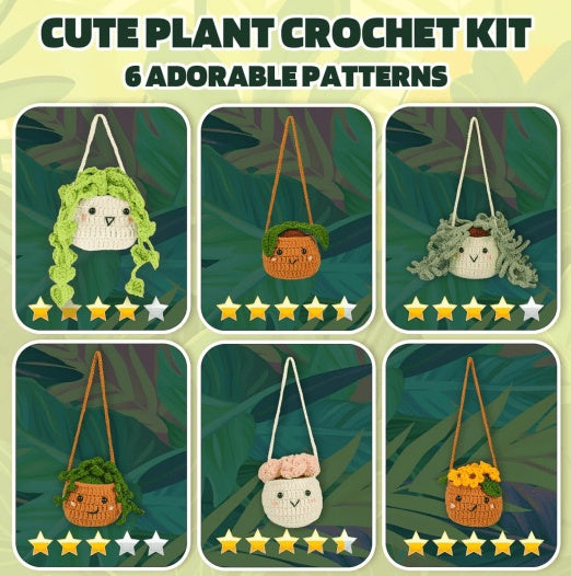 6 PC Cute Potted Plants Crochet Kit With Complete Crochet Accessories 40  Yarn