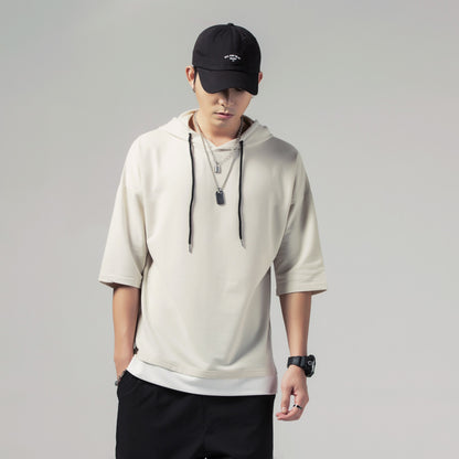 Solid Color Loose Fit Summer Hooded Men's Short-sleeved T-shirt