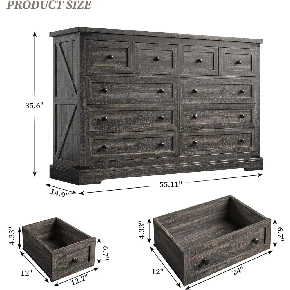 Dressser for Bedroom,Farmhouse Dressers and Chests of Drawers with Smooth Metal Rail,Large and Wide TV Stand Hallway