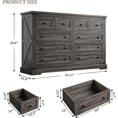 Dressser for Bedroom,Farmhouse Dressers and Chests of Drawers with Smooth Metal Rail,Large and Wide TV Stand Hallway