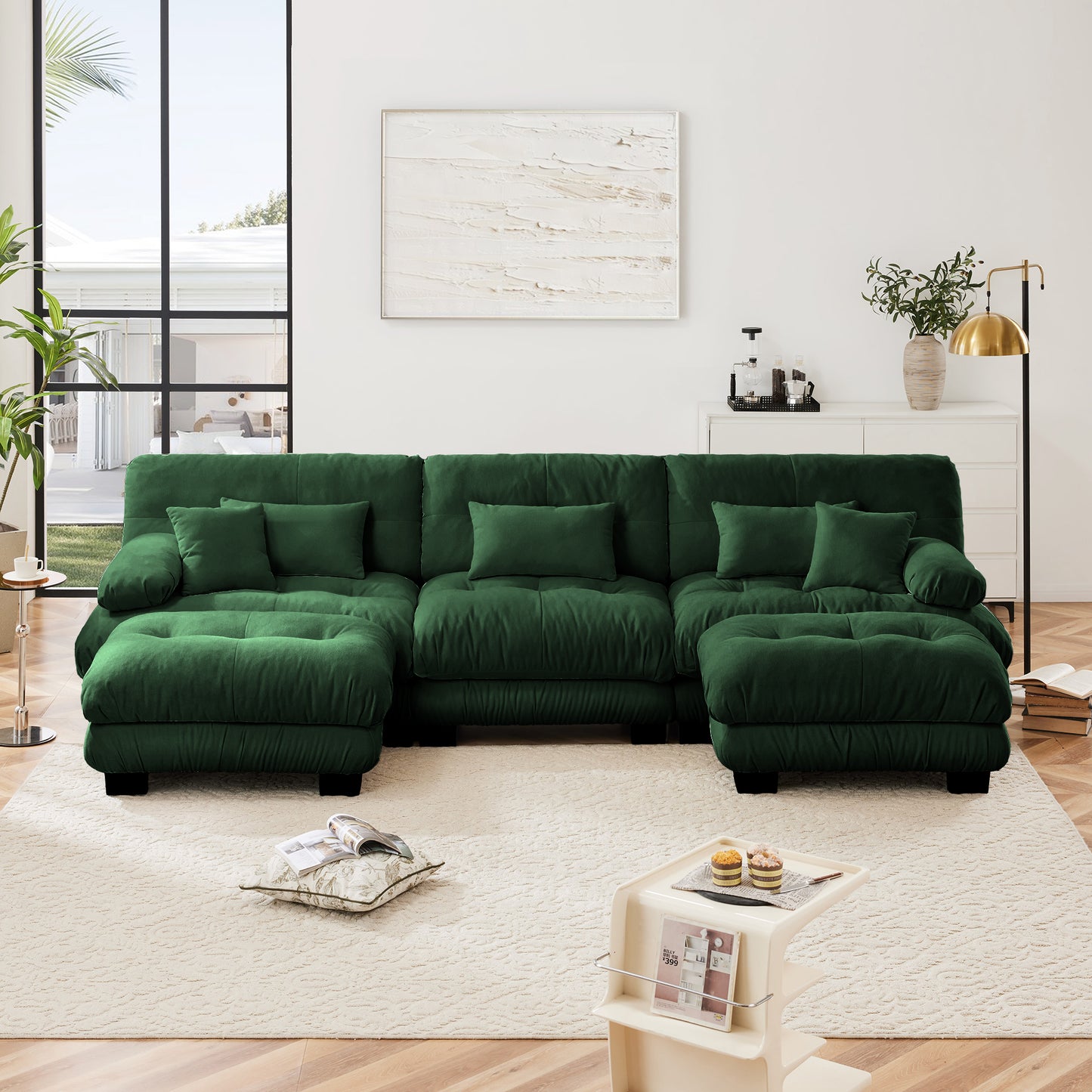Luxury Modular Sectional Sofa Couch - Oversized U Shaped Cloud Couch For Living Room,Deep Seat Sofa Couch With 2 Ottomans ,Chenille Green