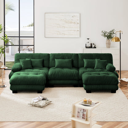 Luxury Modular Sectional Sofa Couch - Oversized U Shaped Cloud Couch For Living Room,Deep Seat Sofa Couch With 2 Ottomans ,Chenille Green