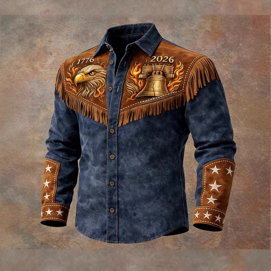 Mens Retro Distressed Western US 250th Anniversary Print Shirt