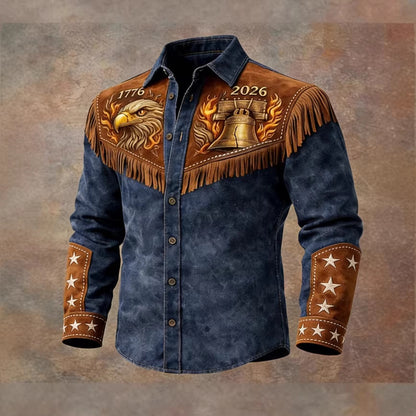 Mens Retro Distressed Western US 250th Anniversary Print Shirt