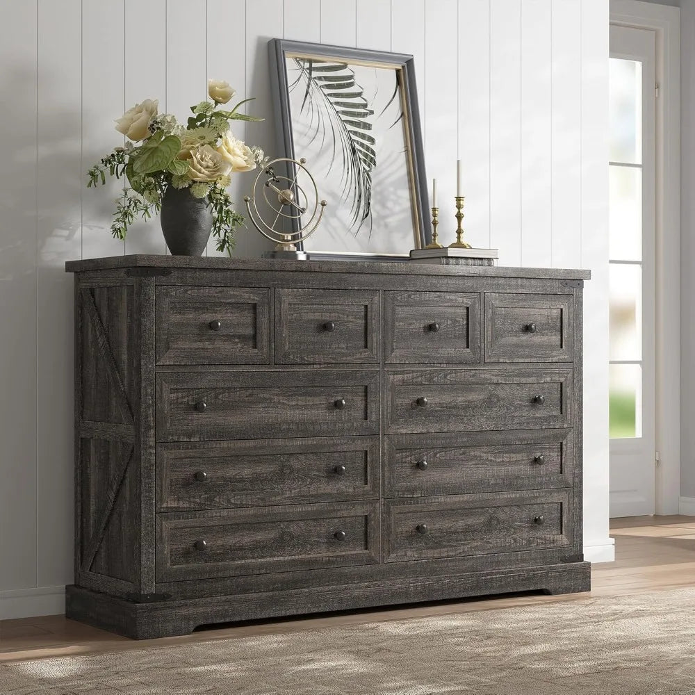 Dressser for Bedroom,Farmhouse Dressers and Chests of Drawers with Smooth Metal Rail,Large and Wide TV Stand Hallway