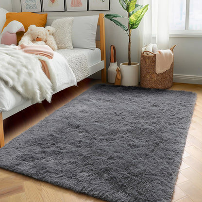5ft X 8ft Rugs For Living Room,Grey Fluffy Carpet Large Fuzzy Plush Shag Comfy Soft, Non-Slip Indoor Floor Carpet,Room,Bedroom,Playroom, Home Decor Aesthetic