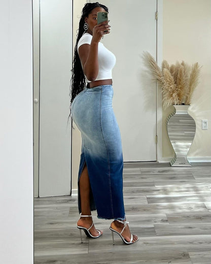 Women's Clothing Fashion Slit Tassel Denim Skirt