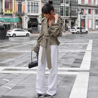 Women's Large Lapel Lace-up Trench Coat Fashionable Jacket