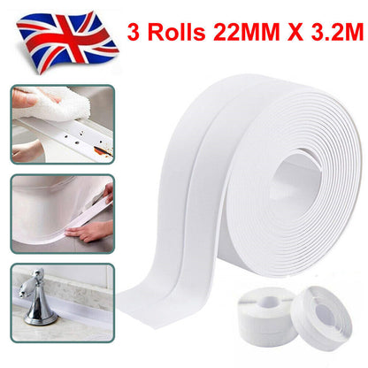 1-3X WATERPROOF SEALING TAPE ADVE WHITE BATHROOM KITCHEN LEAK PVC 22MM X 3.2MHESI
