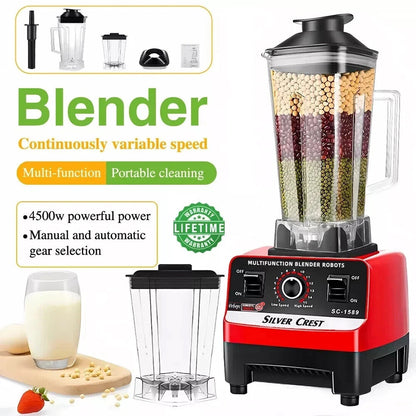 4500W Multifunctional Blender Food Processor Smoothie Juicer Ice Crusher 2 Jugs