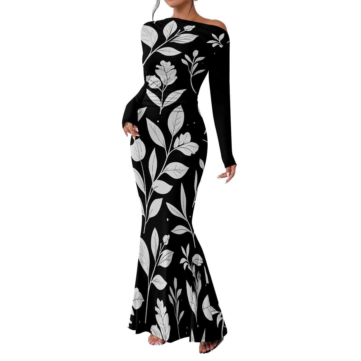 Women's 2025 Summer Casual Long Dresses Off Shoulder Long Sleeve Dress