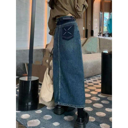Plus Size Women's Denim Slit Sheath Skirt