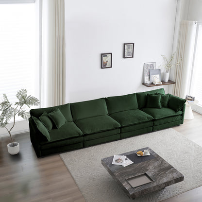 Free Combination Modular Sofa Free,4 Seater Sofa Comfy Chenille Fabric,Sectional Sofa Couch,Green Chenille